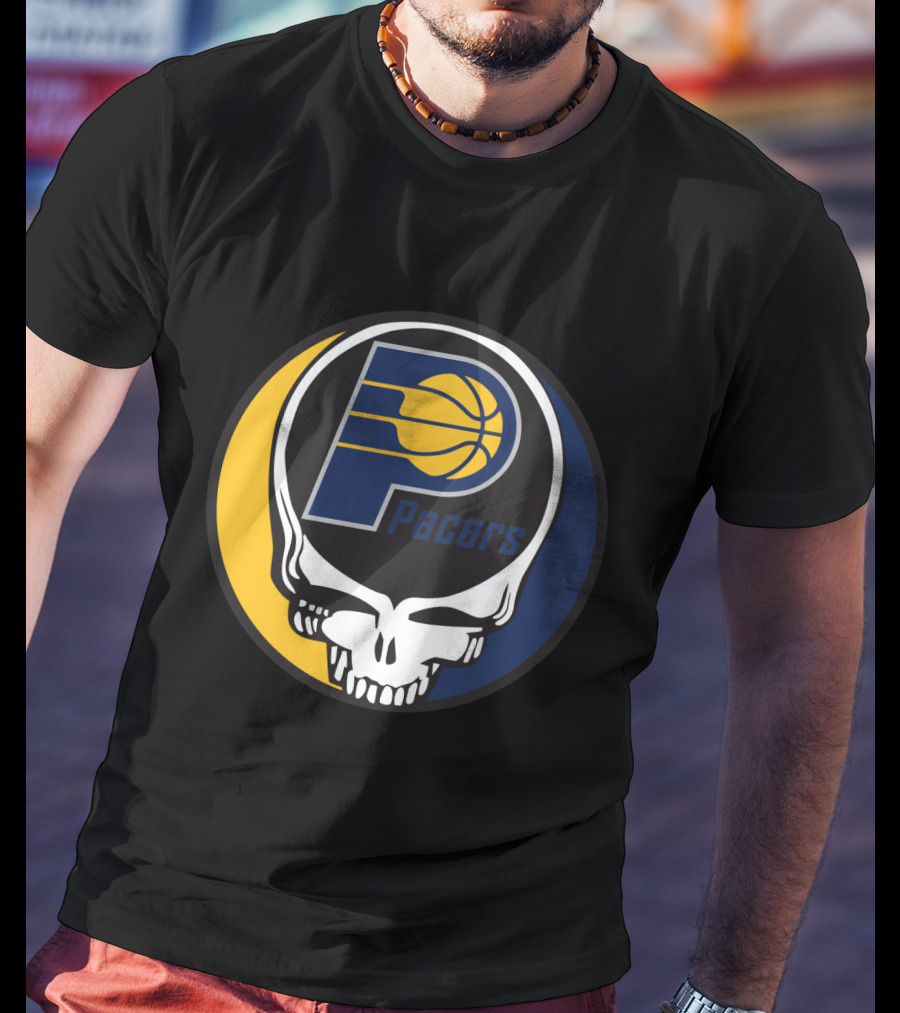Grateful Dead Skull Logo Meets Indiana Pacers Basketball Fans T-Shirt