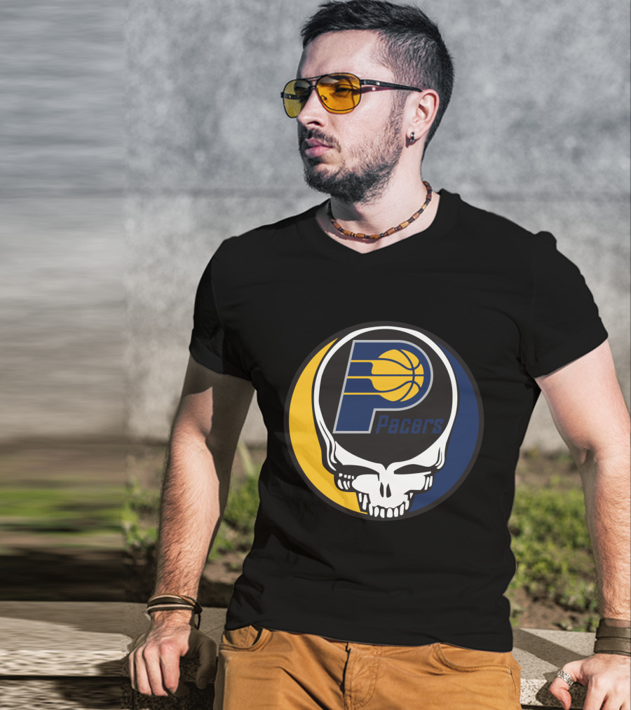 Grateful Dead Skull Logo Meets Indiana Pacers Basketball Fans T-Shirt