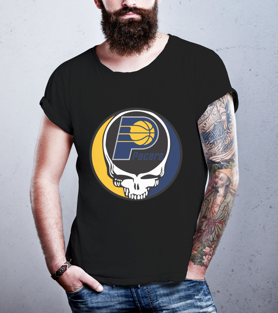 Grateful Dead Skull Logo Meets Indiana Pacers Basketball Fans T-Shirt