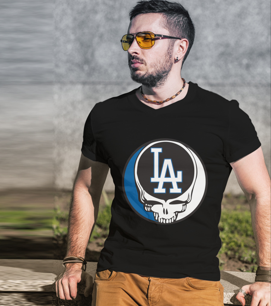 Grateful Dead Los Angeles Dodgers Fans Iconic Skull Logo Fusion T-Shirt