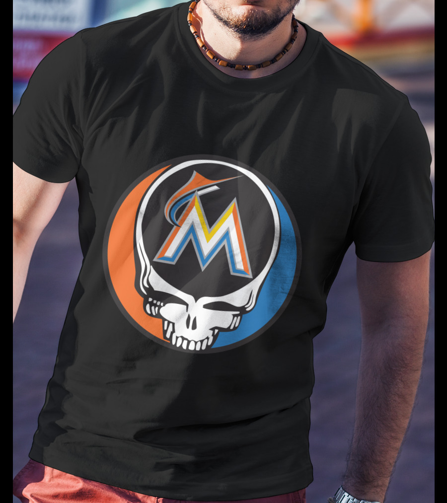 Grateful Dead Skull Miami Marlins Logo Mashup For Fans T-Shirt