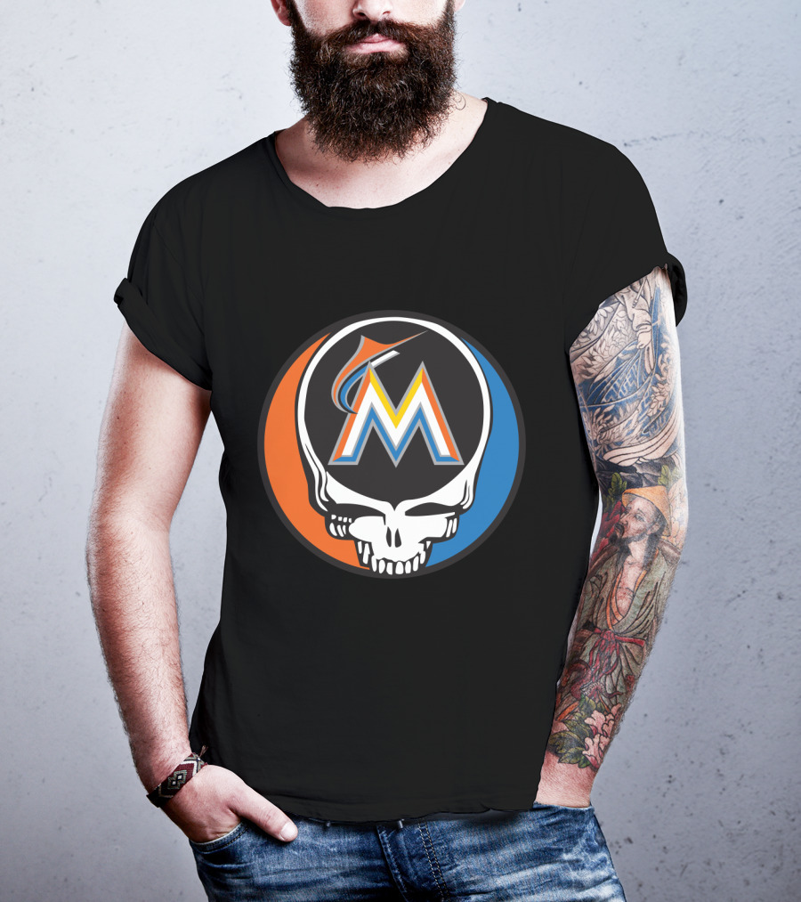 Grateful Dead Skull Miami Marlins Logo Mashup For Fans T-Shirt