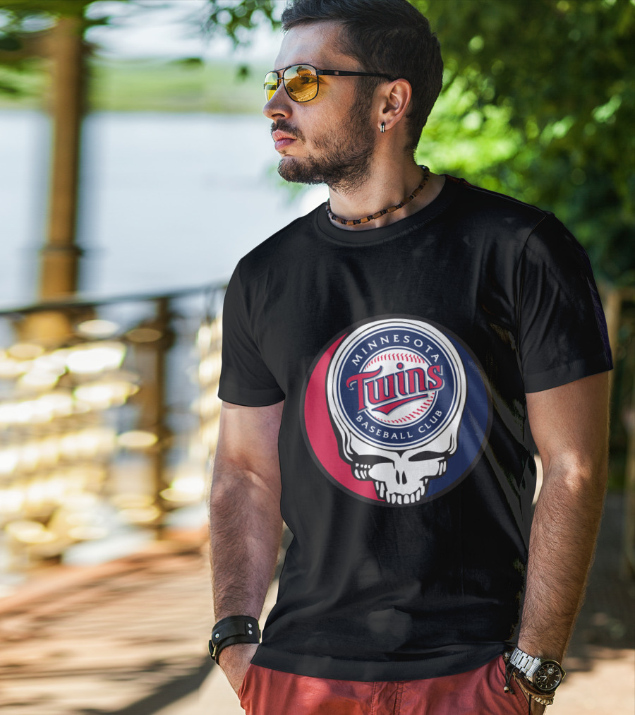 Minnesota Twins Baseball Club And Grateful Dead Skull Logo Mashup T-Shirt