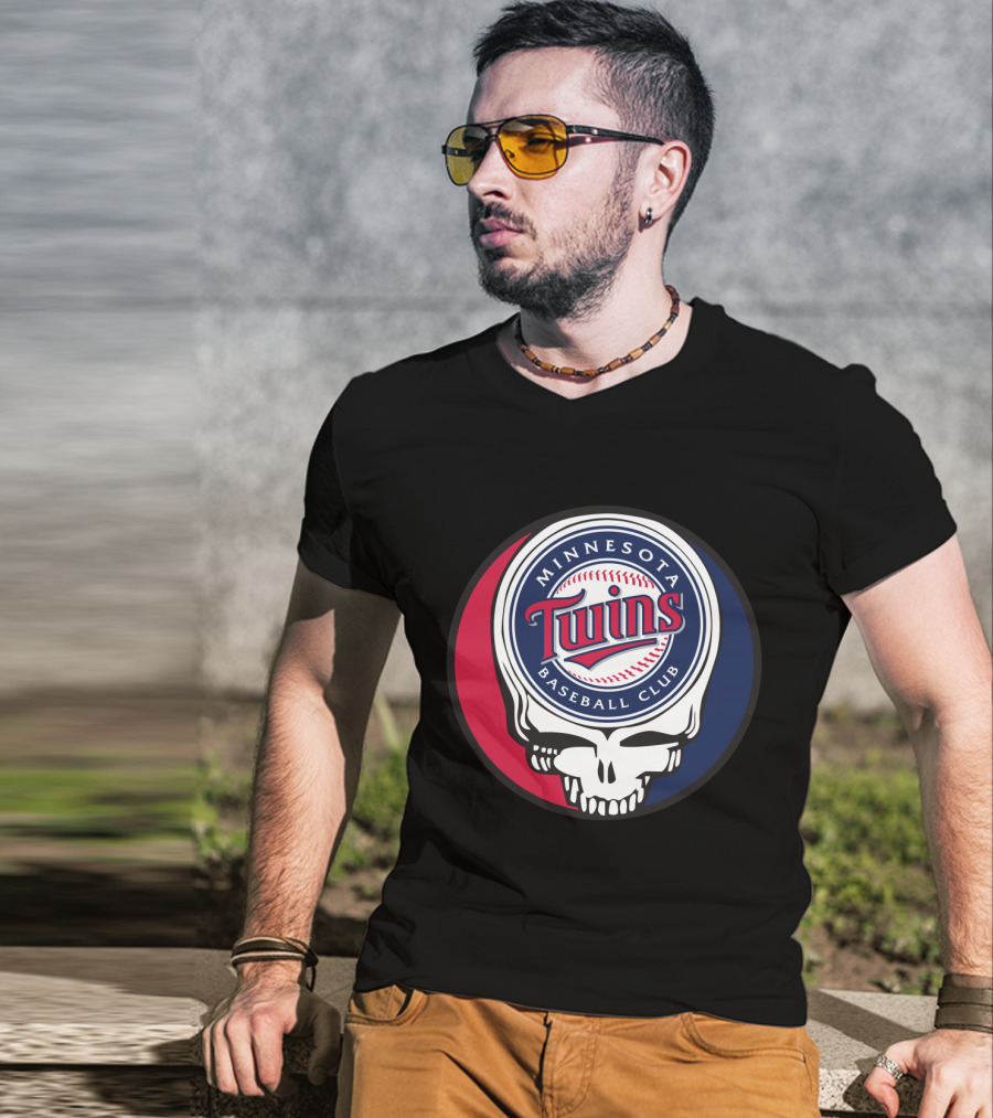 Minnesota Twins Baseball Club And Grateful Dead Skull Logo Mashup T-Shirt