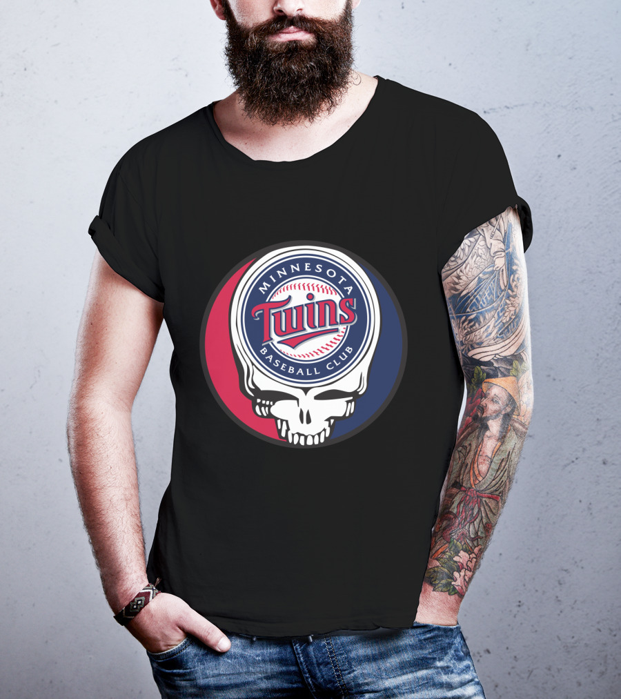 Minnesota Twins Baseball Club And Grateful Dead Skull Logo Mashup T-Shirt