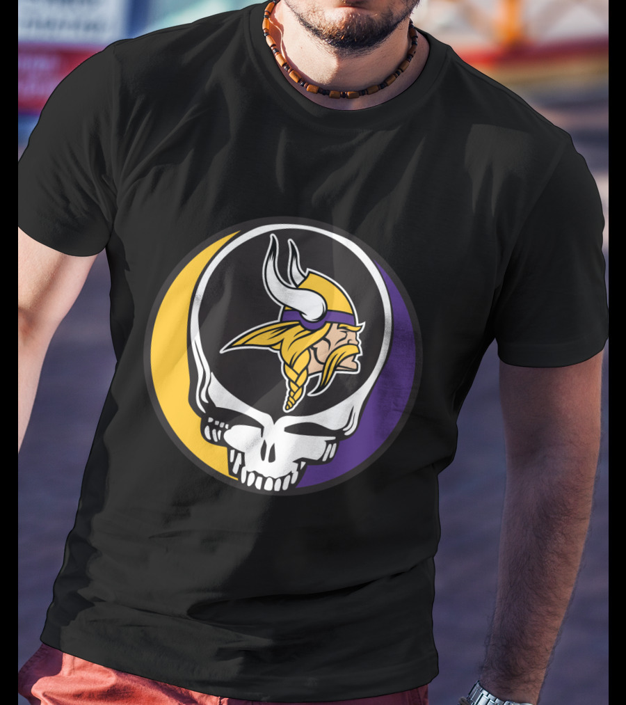 Grateful Dead Skull With Minnesota Vikings Logo Combination T-Shirt