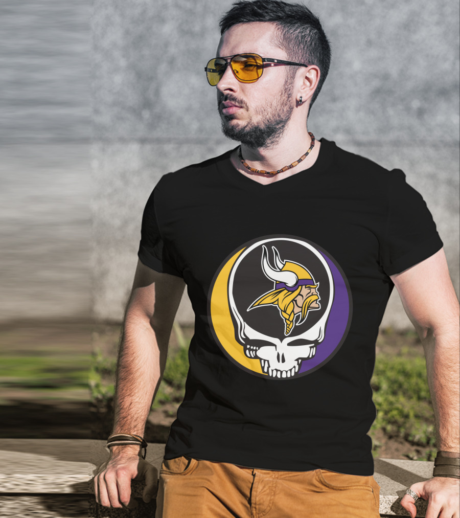 Grateful Dead Skull With Minnesota Vikings Logo Combination T-Shirt