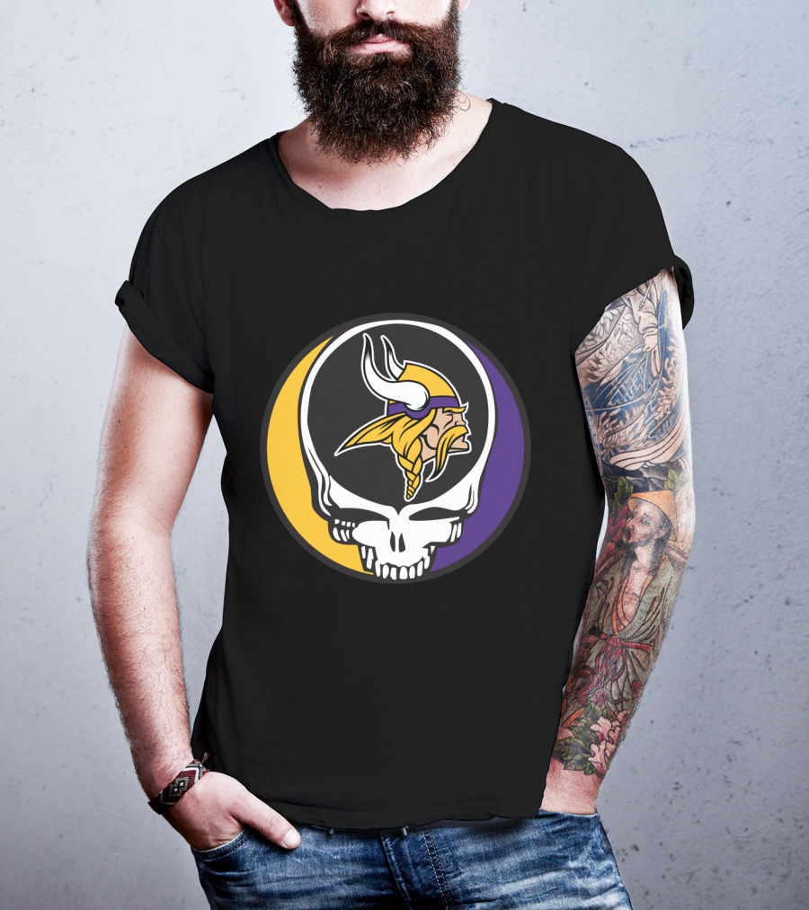 Grateful Dead Skull With Minnesota Vikings Logo Combination T-Shirt