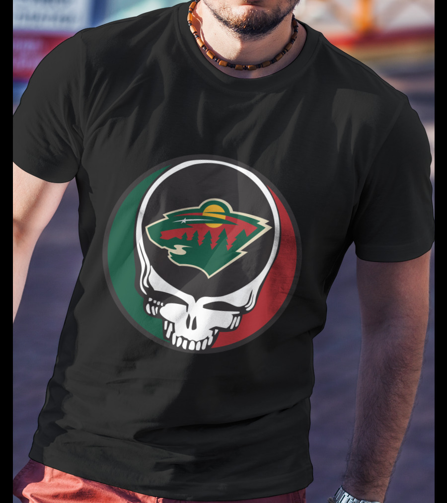 Minnesota Wild Fans Grateful Dead Skull And Bear Head T-Shirt