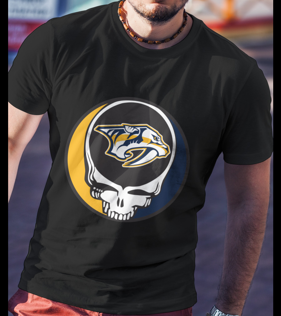 Nashville Predators Logo With Grateful Dead Skull Design For Fans T-Shirt