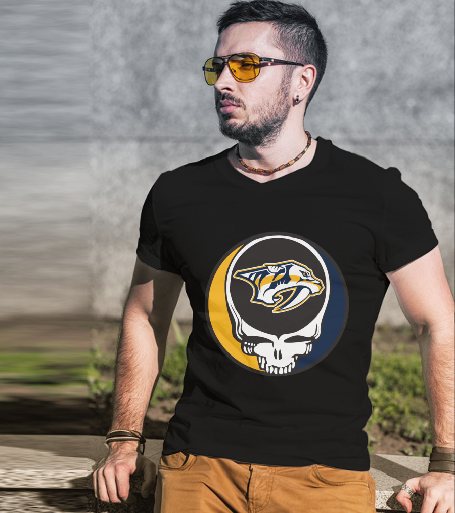 Nashville Predators Logo With Grateful Dead Skull Design For Fans T-Shirt