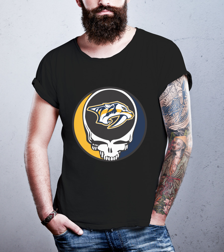 Nashville Predators Logo With Grateful Dead Skull Design For Fans T-Shirt