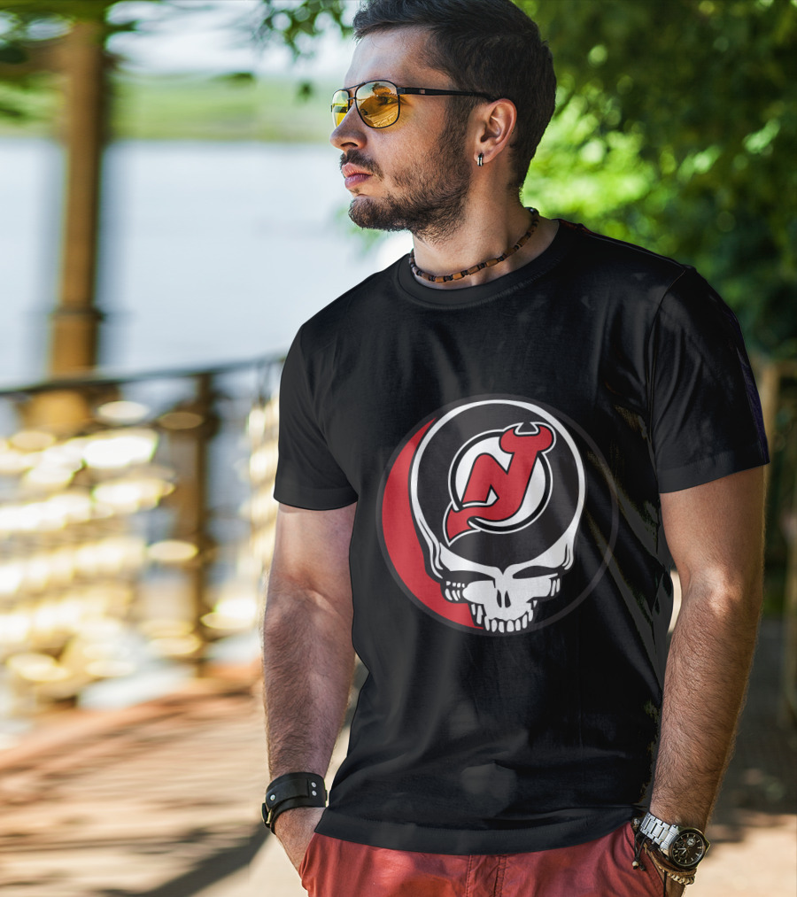 Grateful Dead Skull With New Jersey Devils Logo For Fans T-Shirt