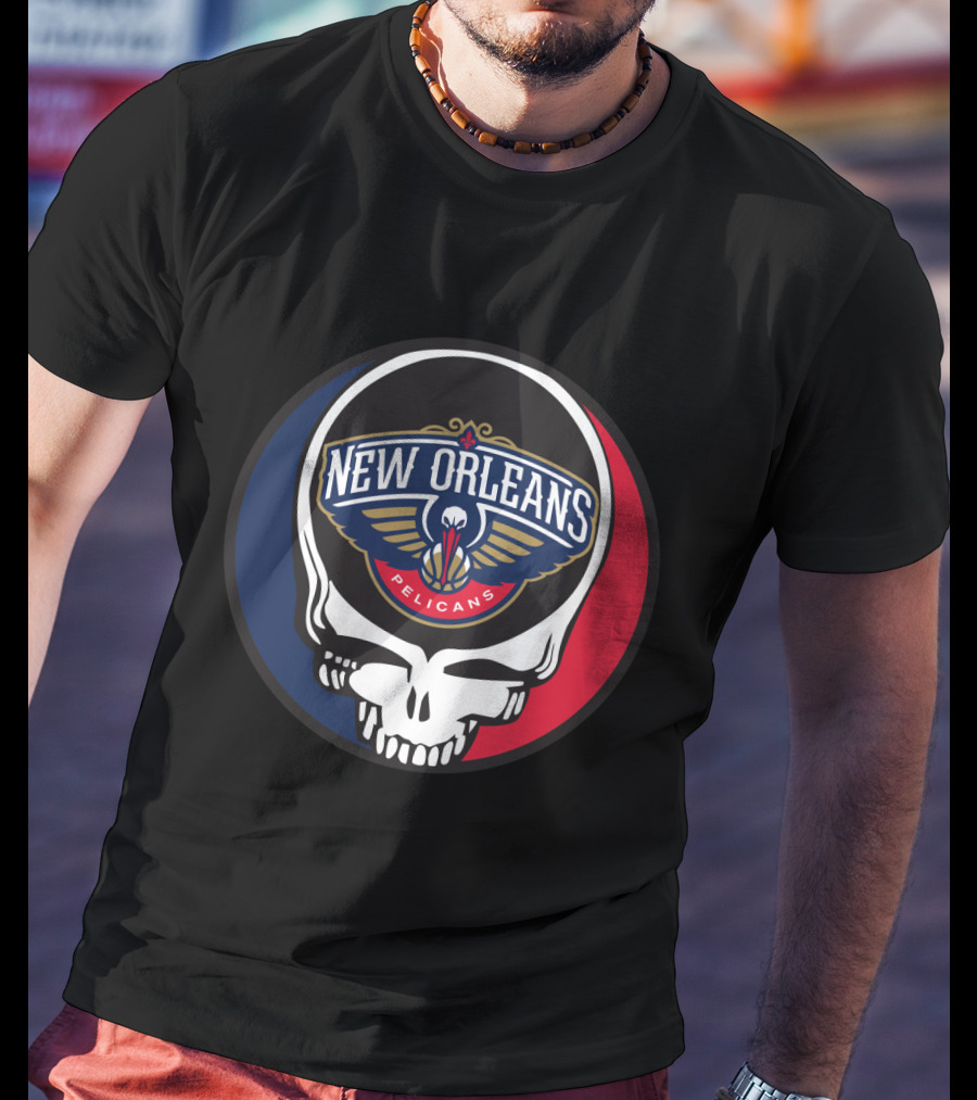 New Orleans Pelicans Basketball Skull Grateful Dead Fans T-Shirt