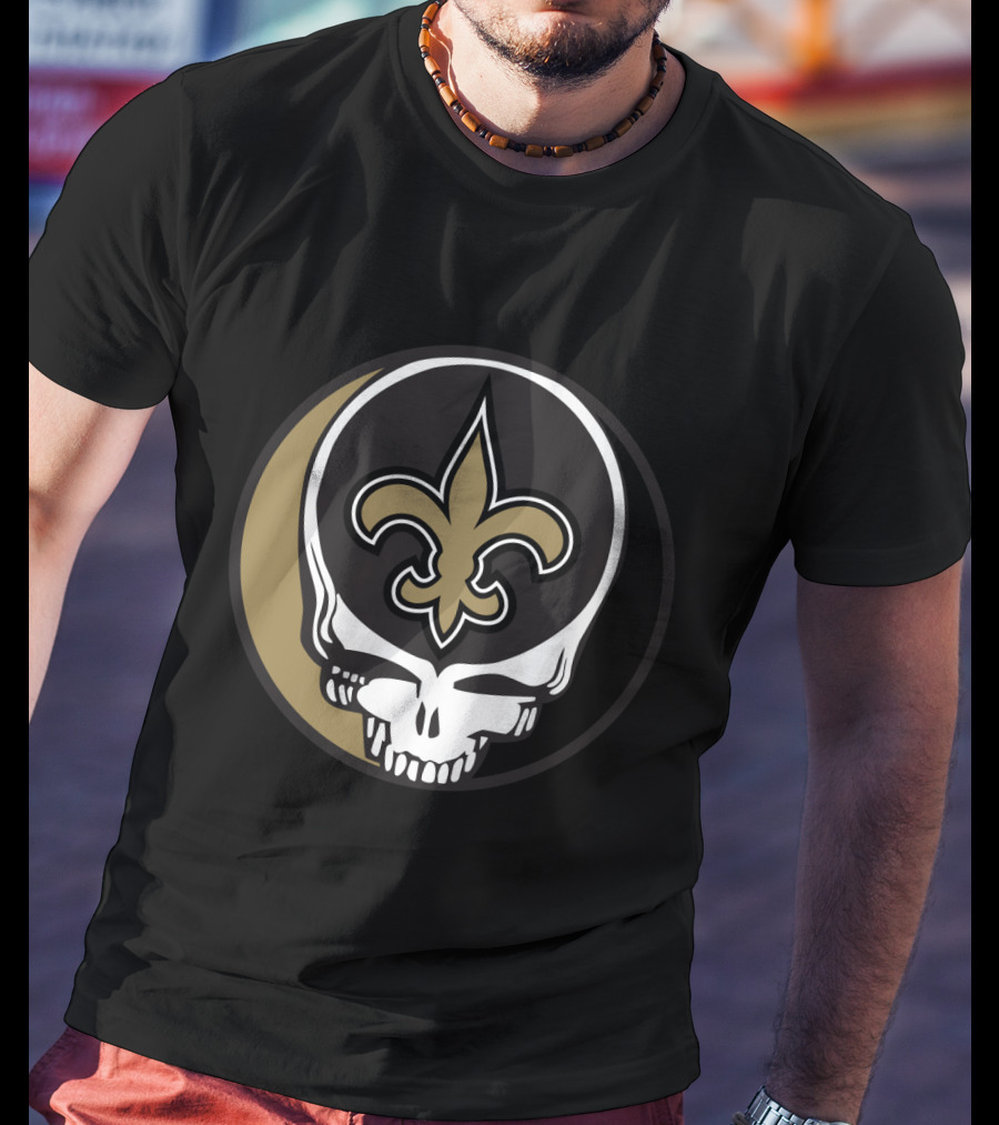 Grateful Dead Skull Logo Meets New Orleans Saints Fleur-De-Lis T-Shirt