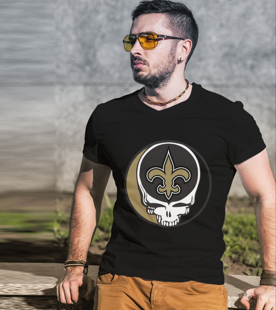 Grateful Dead Skull Logo Meets New Orleans Saints Fleur-De-Lis T-Shirt