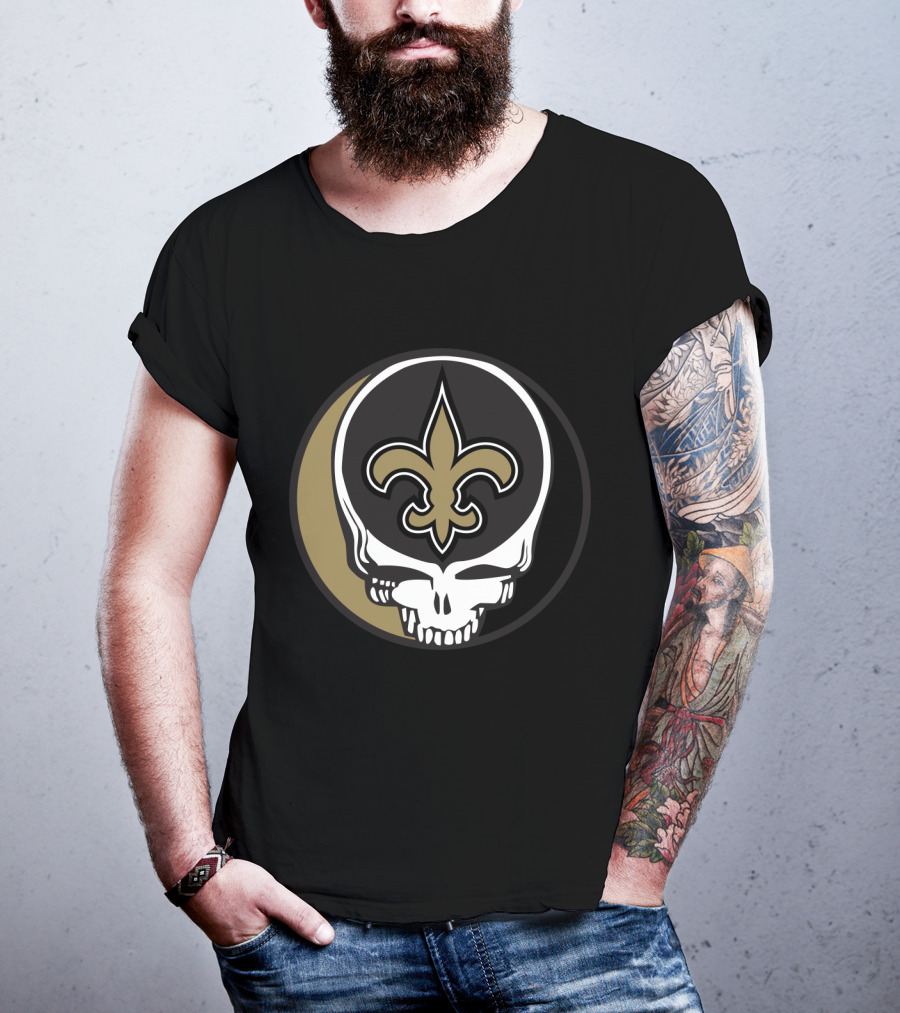 Grateful Dead Skull Logo Meets New Orleans Saints Fleur-De-Lis T-Shirt