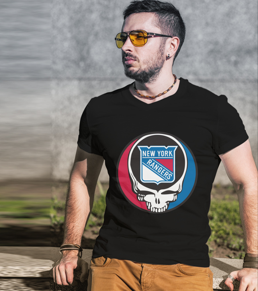 New York Rangers Grateful Dead Steal Your Face Skull Logo Fan T-Shirt