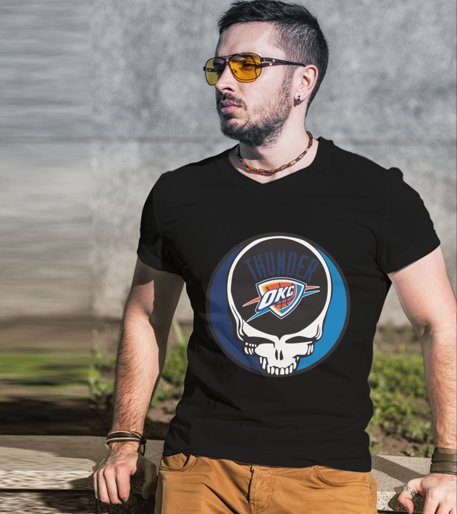 Thunder Okc Basketball Skull Icon For Grateful Dead Oklahoma City Fans T-Shirt