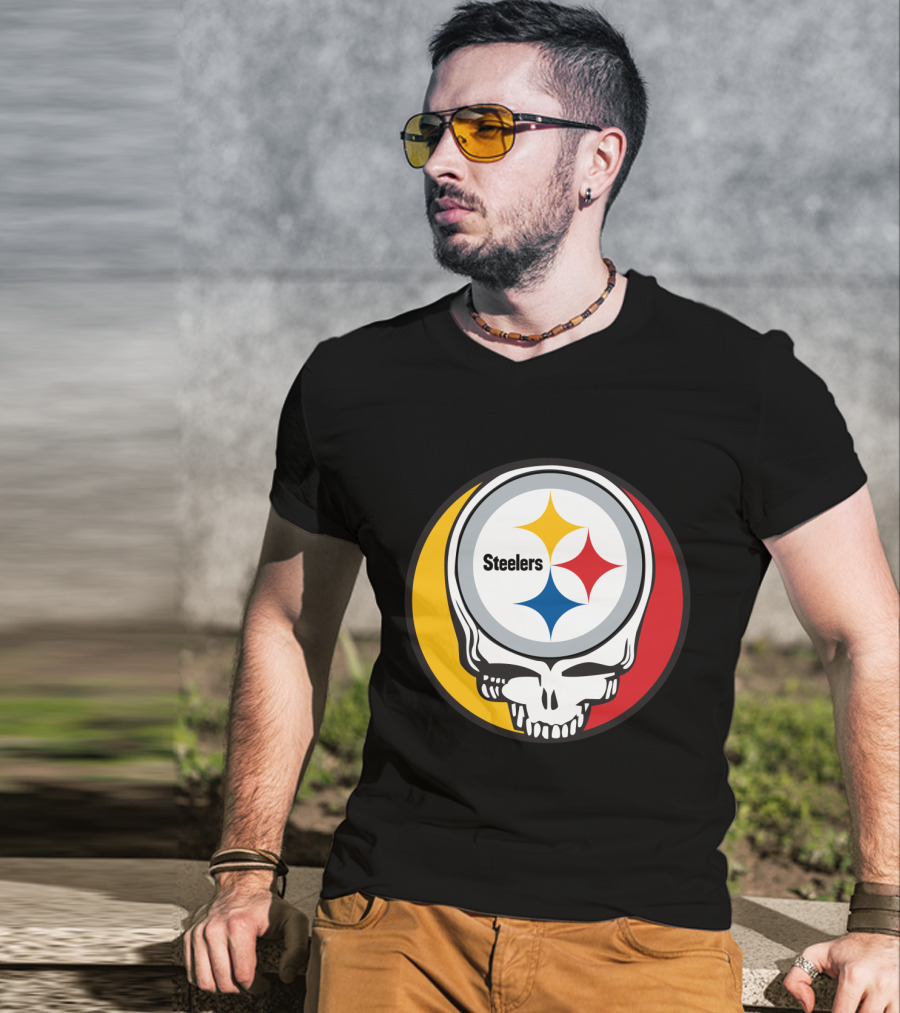 Steelers Logo In Grateful Dead Skull Mashup For Pittsburgh Fans T-Shirt