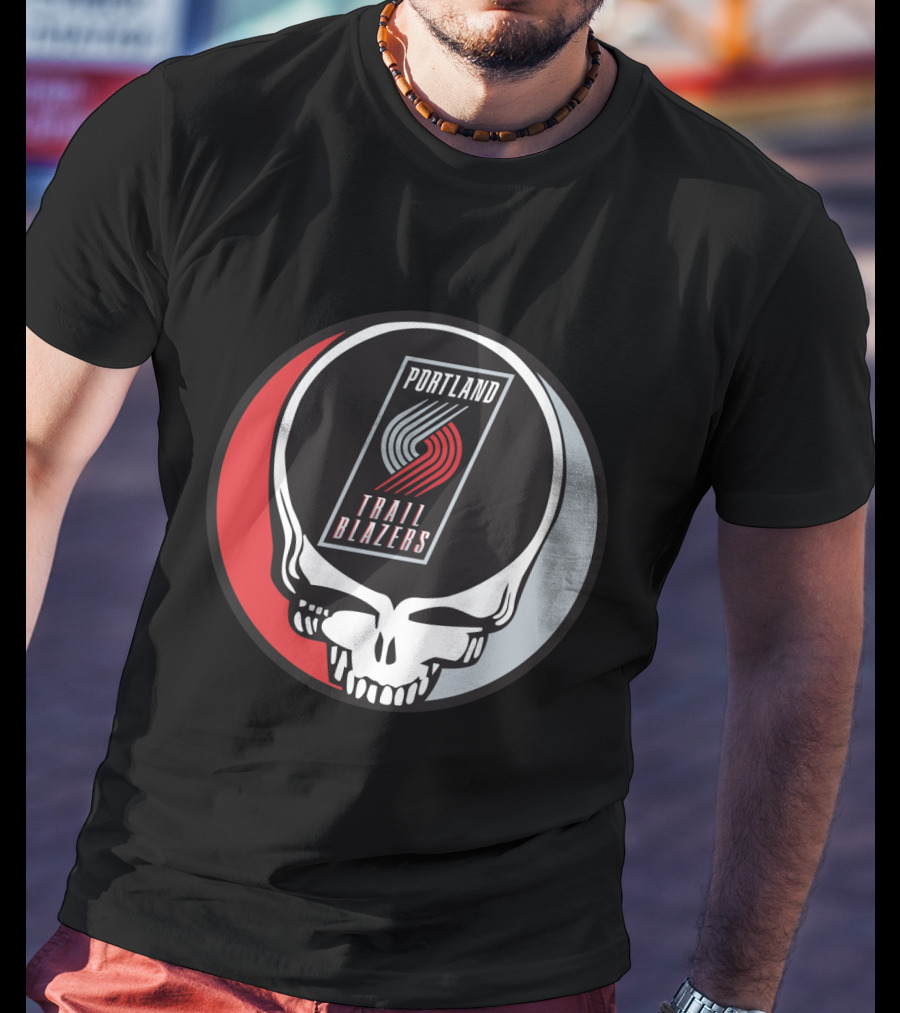 Portland Trail Blazers In Grateful Dead Skull T-Shirt