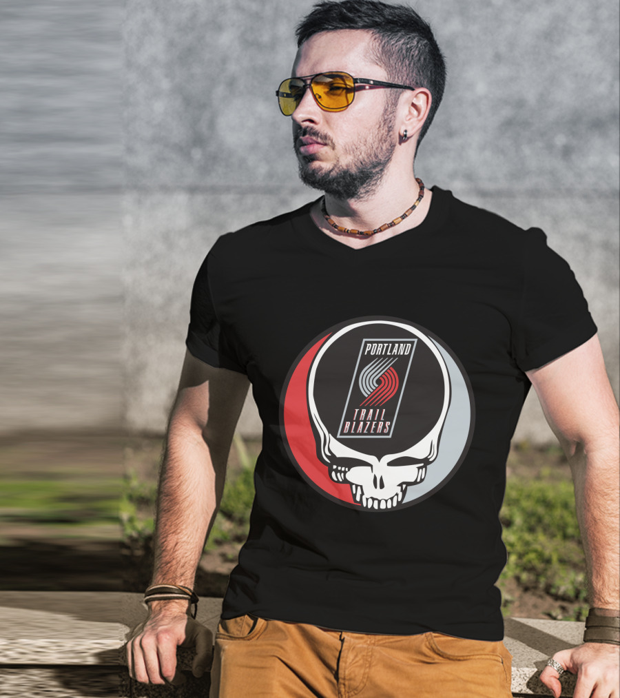 Portland Trail Blazers In Grateful Dead Skull T-Shirt