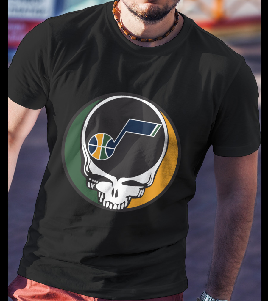 Grateful Dead Skull With Utah Jazz Basketball Logo And Colors T-Shirt