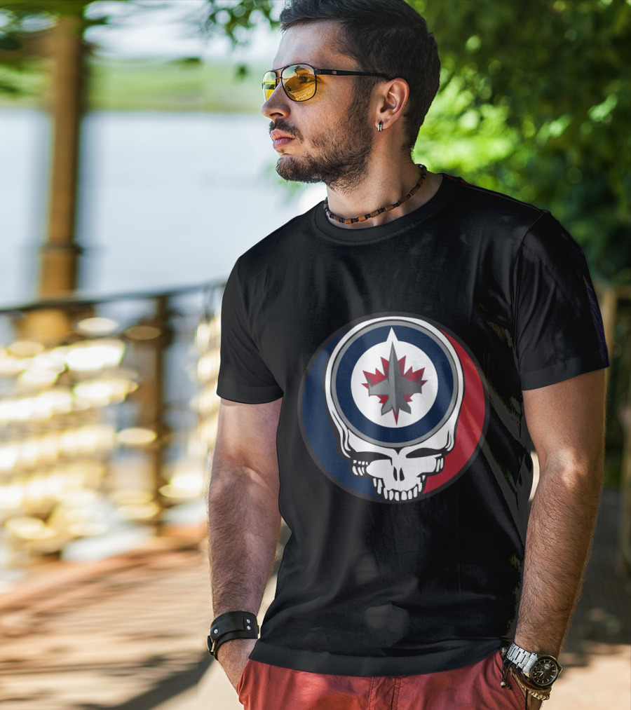 Grateful Dead Skull With Winnipeg Jets Logo For Fans T-Shirt