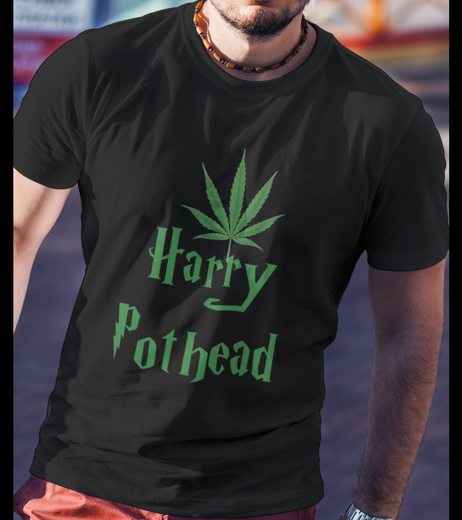 Harry Pothead Cannabis Leaf Parody Design With Iconic Wizard Font T-Shirt