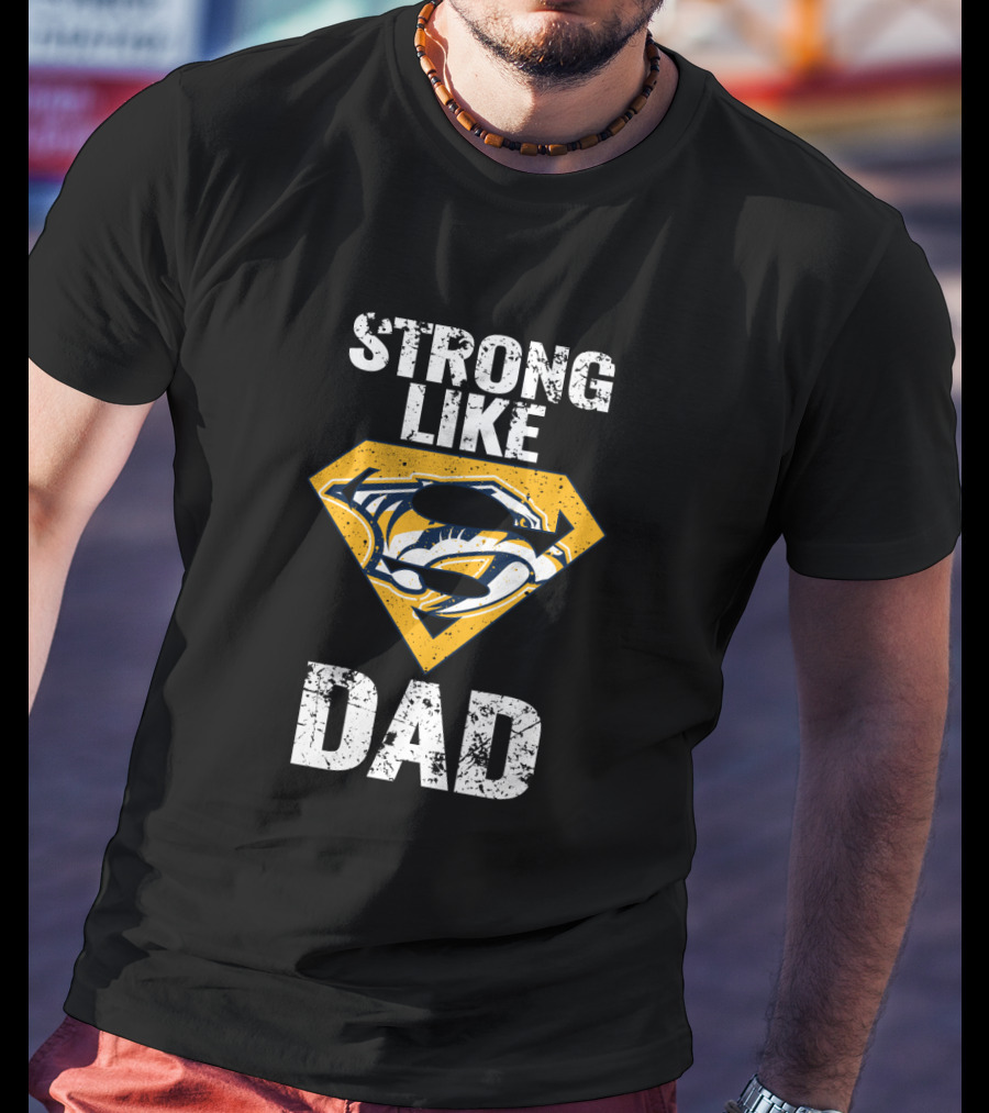 Strong Like Dad Nashville Predators Logo Super Dad Emblem T-Shirt