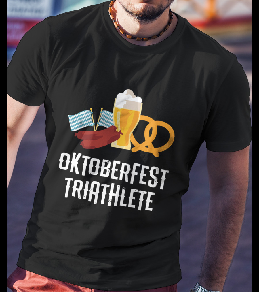 Oktoberfest Triathlete Sausage Beer Pretzel Flags T-Shirt