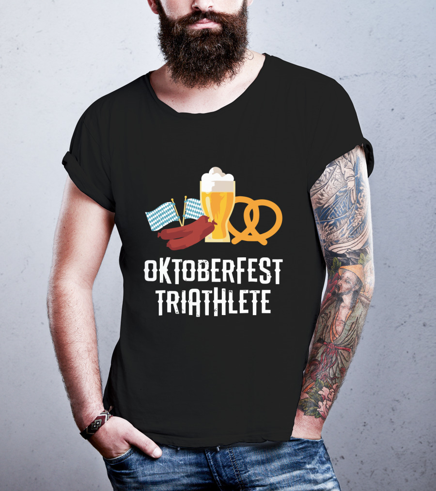 Oktoberfest Triathlete Sausage Beer Pretzel Flags T-Shirt