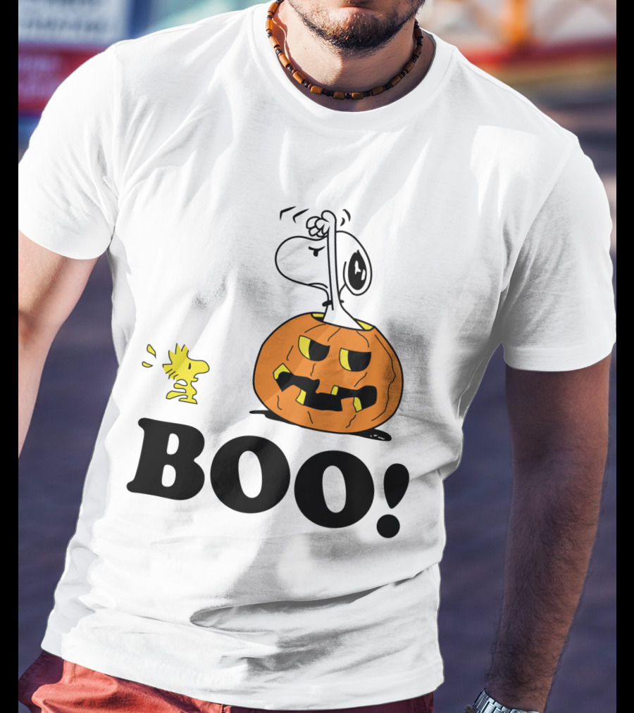Peanuts Halloween Snoopy And Woodstock In Pumpkin BOO T-Shirt