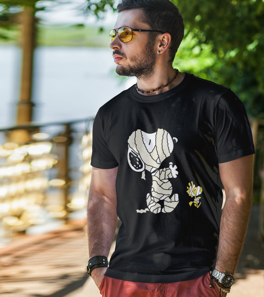 Peanuts Snoopy Mummy Wrapped Woodstock Halloween T-Shirt