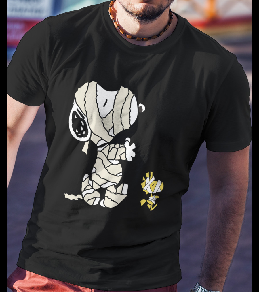 Peanuts Snoopy Mummy Wrapped Woodstock Halloween T-Shirt