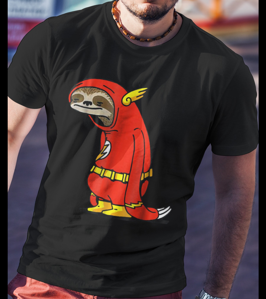 Slow Cartoon Sloth Dressed As Flash Funny Napper Character T-Shirt