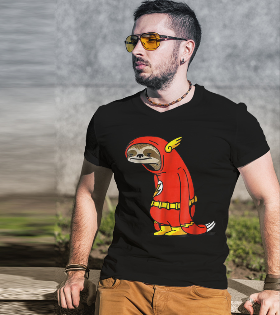 Slow Cartoon Sloth Dressed As Flash Funny Napper Character T-Shirt