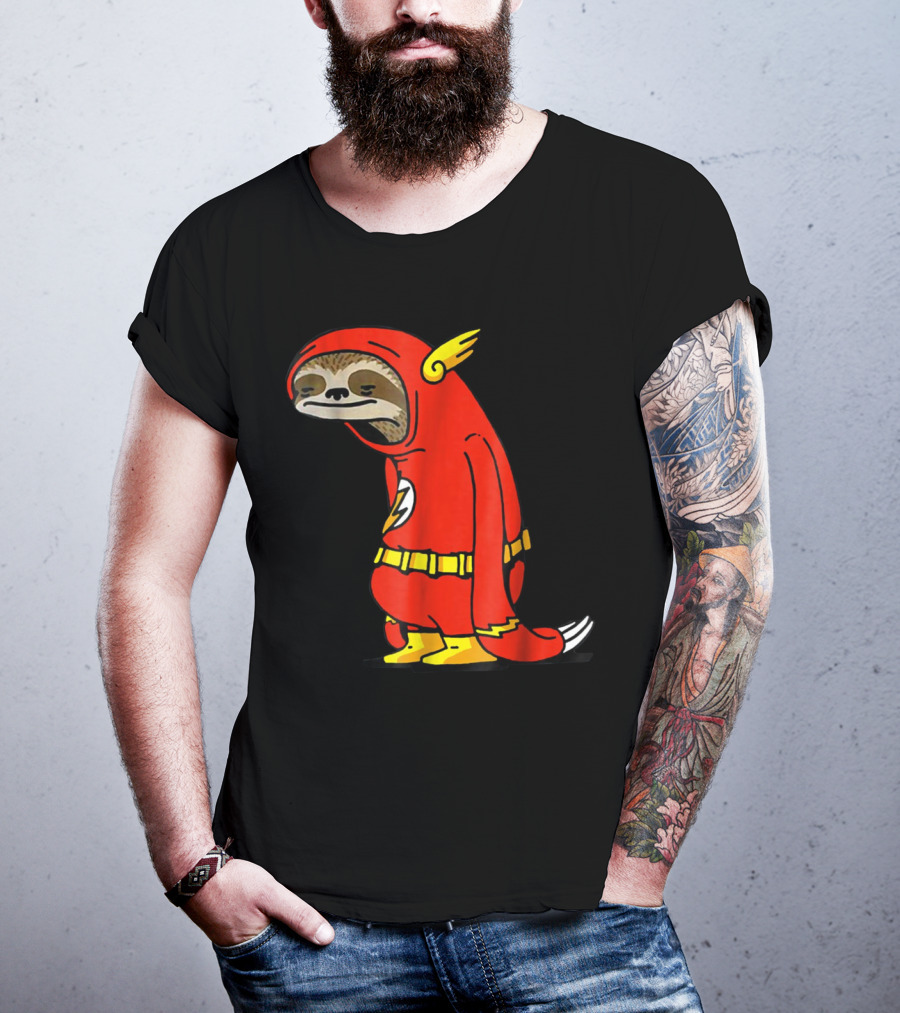 Slow Cartoon Sloth Dressed As Flash Funny Napper Character T-Shirt