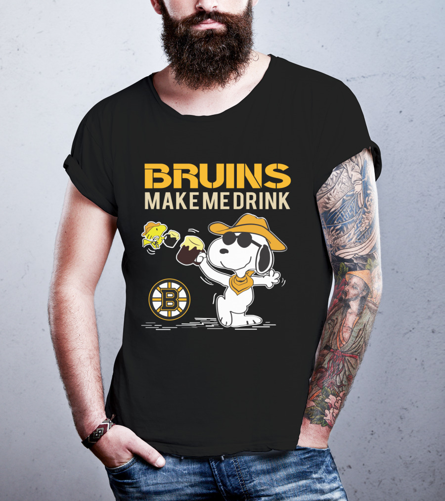 Snoopy Bruins Make Me Drink Boston Bruins Fans Peanuts Charlie Brown Hockey Beer T-Shirt