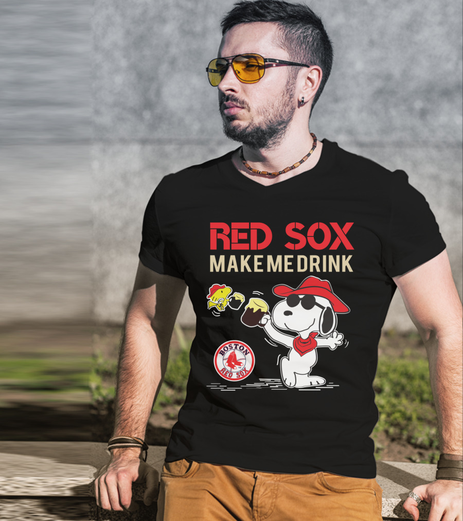 Snoopy Red Sox Make Me Drink Boston Red Sox Fan T-Shirt