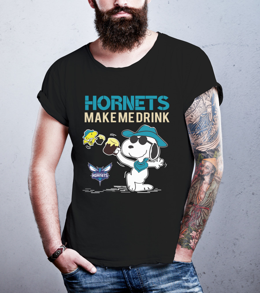 Hornets Make Me Drink Charlotte Hornets Snoopy Peanuts T-Shirt