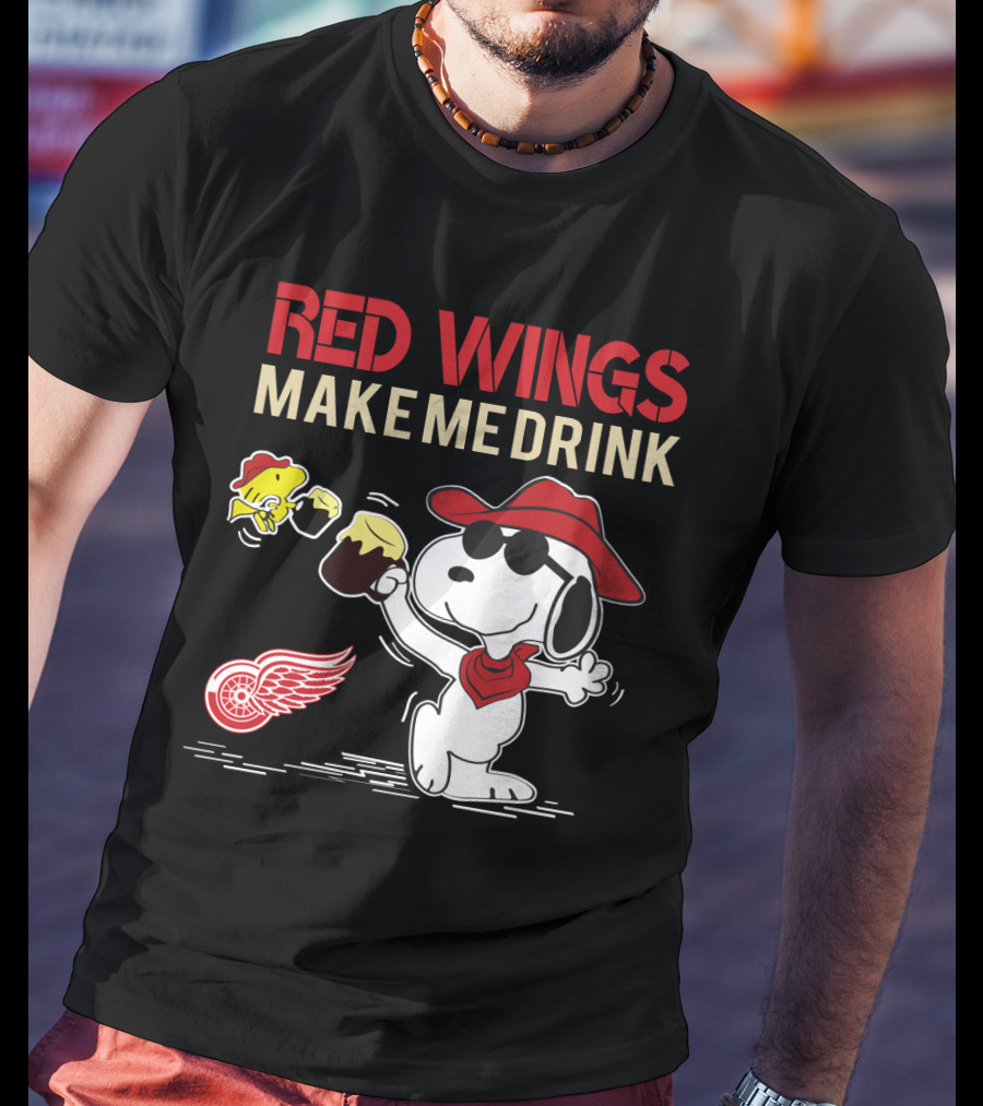 Snoopy Red Wings Make Me Drink Detroit Fans Hockey Humor T-Shirt