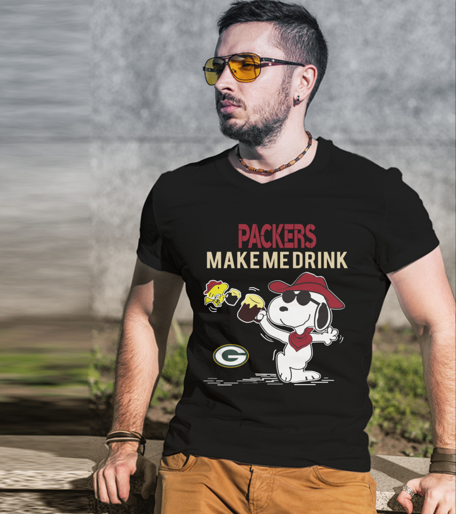 Snoopy With Beer Packers Make Me Drink Green Bay Packers T-Shirt