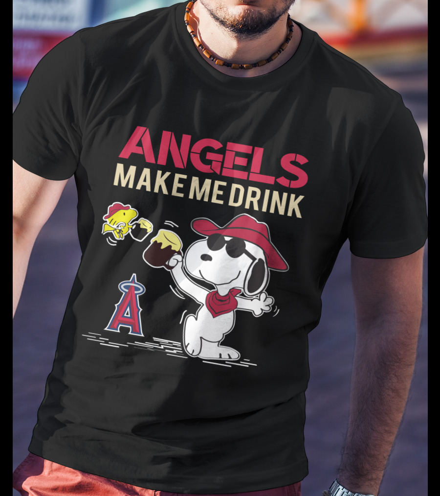 Snoopy Angels Make Me Drink Los Angeles Baseball Fans T-Shirt