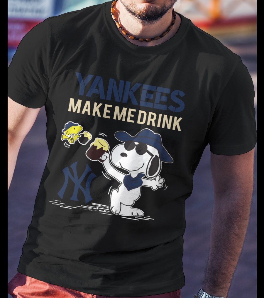 Yankees Make Me Drink Snoopy With Mug And Fish For New York Fans T-Shirt