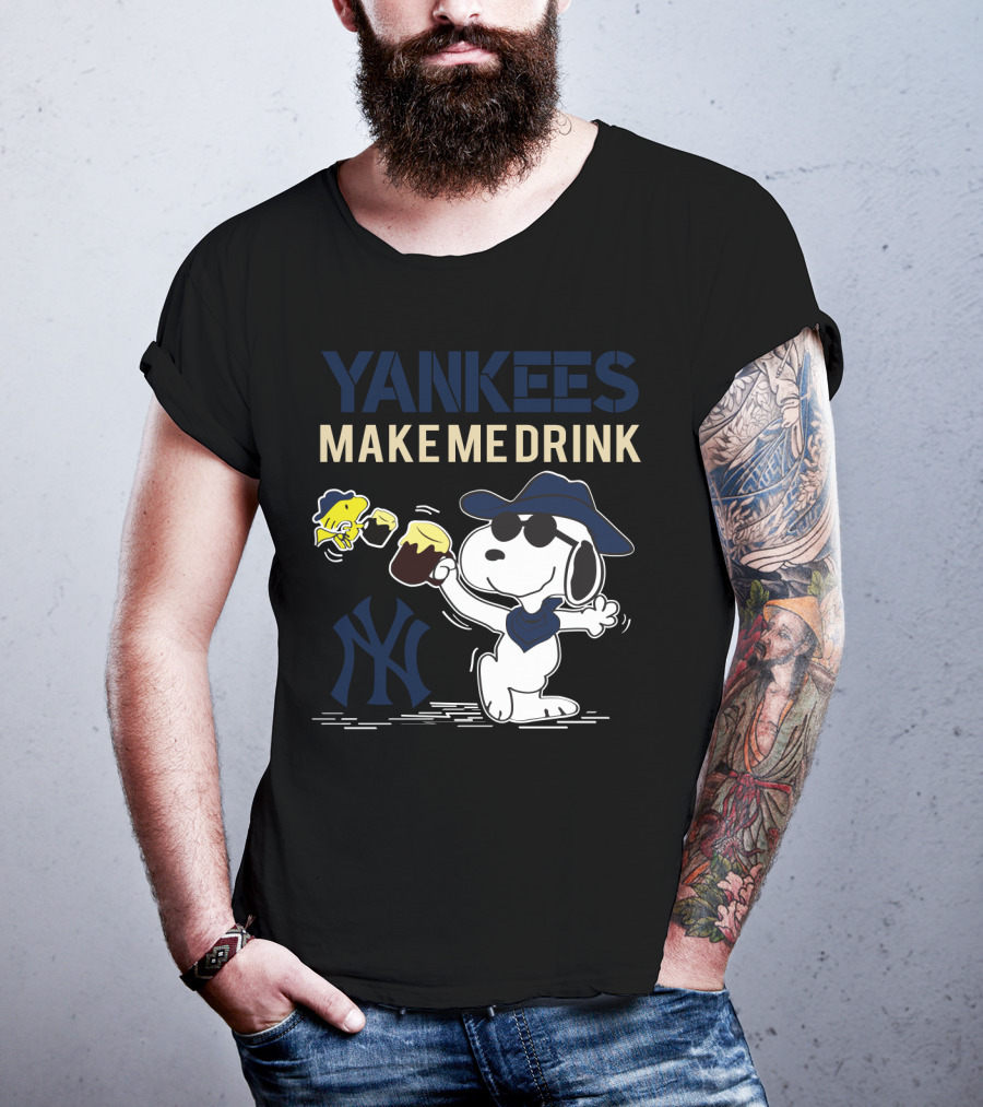 Yankees Make Me Drink Snoopy With Mug And Fish For New York Fans T-Shirt
