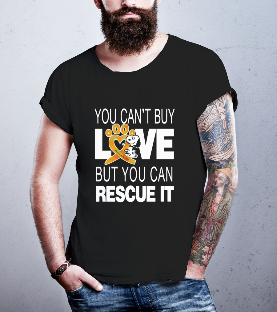 You Can't Buy Love But You Can Rescue It Snoopy With Orange Paw Heart And Awareness T-Shirt