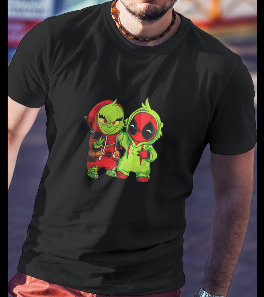 Baby Grinch And Baby Deadpool Crossover Cartoon Characters T-Shirt