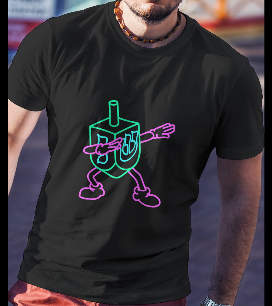 Neon Dabbing Dreidel With Hebrew Letters T-Shirt