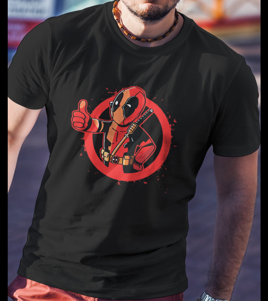 Deadpool Giving Thumbs Up Inside Red Circle Icon Marvel Comics T-Shirt